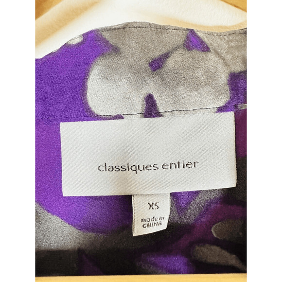 Classiques Entier Purple Grey 100% Silk Shirt Short Sleeve Ruffles Womans XS GUC - Picture 6 of 15